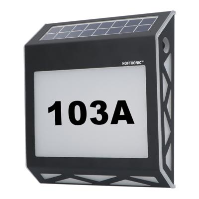 Numa - LED Solar Huisnummer - Wandlamp - 3000K Warm wit - 40 Lumen - Schemerschakelaar - Polykristal solar - IP65 - Zwart - Solar huisnummerverlichting Numa - LED Solar Huisnummer - Wandlamp - 3000K Warm wit - 40 Lumen - Schemerschakelaar - Polykristal solar - IP65 - Zwart - Solar huisnummerverlichting
