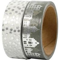 Vivi Gade Masking tape, huizen en stippen - folie, b: 15 mm, zilver, 2x4 m/ 1 doos - thumbnail