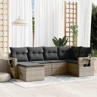 6-delige Loungeset met kussens poly rattan grijs - thumbnail