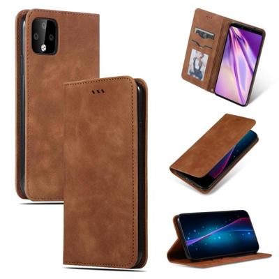 Retro huid voelen Business magnetische horizontale Flip lederen case voor Google pixel 4 (bruin)