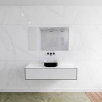 Badkamermeubelset Mondiaz LAGOM 130 cm Topblad met Gecentreerde Wastafel Solid Surface Opzetkom Binx Zonder Kraangaten Mat Zwart (1 lade) - thumbnail