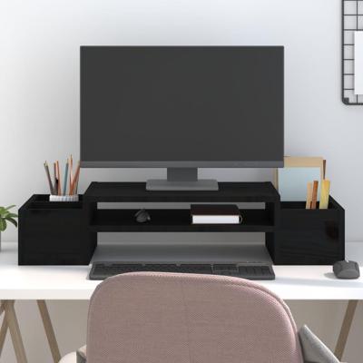 VidaXL Monitorstandaard 70x27,5x15 cm massief grenenhout zwart