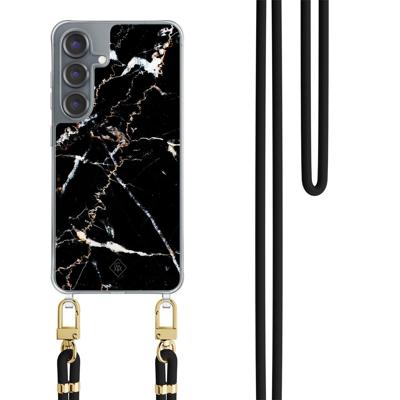 Samsung Galaxy S25 hoesje met zwart koord - Marmer zwart Samsung Galaxy S25 hoesje met zwart koord - Marmer zwart