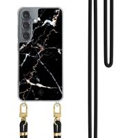 Samsung Galaxy S25 hoesje met zwart koord - Marmer zwart - thumbnail