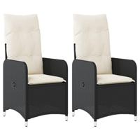 Tuinstoelen 2 st verstelbaar met kussens poly rattan zwart - thumbnail