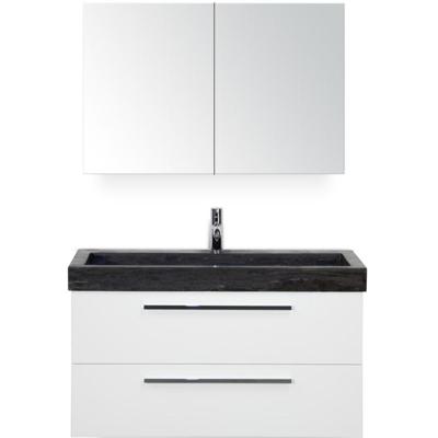 Seville Badmeubelset 100 cm - Wit Hoogglans - Wastafel Hardsteen Wit Lucca met Spiegelkast