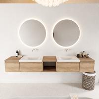 MONDIAZ BUKLA 240cm badmeubel met open module 40 midden kleur Washed Oak met 4 lades. Wastafel CLOUD dubbel 0 kraangaten kleur Talc. - thumbnail
