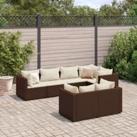 7-delige Loungeset met kussens poly rattan bruin - thumbnail