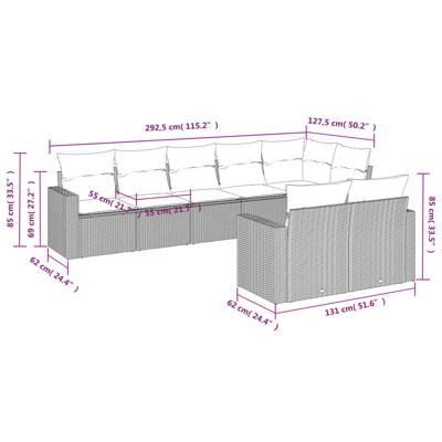 8-delige Loungeset met kussens poly rattan zwart - thumbnail