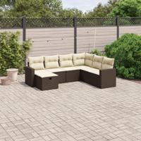 7-delige Loungeset met kussens poly rattan bruin - thumbnail