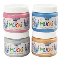 Creativ Company Mucki vingerverf, metallic blauw, goud metallic, metallic roze, zilver metallic, 4x150 ml/ 1 doos - thumbnail