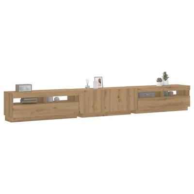 Tv-meubel met LED 300x35x40 cm bewerkt hout artisanaal eiken