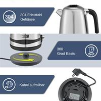 Lebenlang LBE2662 Waterkoker BPA-vrij, Met display Aantal/Volume: 1.7 l RVS - thumbnail