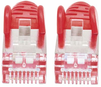 Intellinet 740821 RJ45 Netwerkkabel, patchkabel CAT 6A S/FTP 2.00 m Rood Folie afscherming, Afscherming gevlochten, Afgeschermd, Halogeenvrij 1 stuk(s)