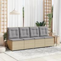 Tuinbank verstelbaar met kussens poly rattan beige - thumbnail