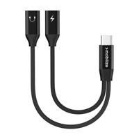 Mobilize Strong Nylon USB-C Splitter for Audio and Charging 15cm Black - thumbnail