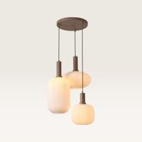 Hanglamp Iguazu Misto taupe - Taupe en gebroken wit - Drie vormen bollen van handgemaakt opaalglas - Zonder lichtbron - thumbnail