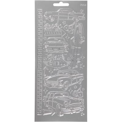 Creativ Company Stickers, auto&apos;s, vel 10x23 cm, zilver, 1 vel