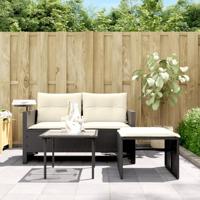 3-delige Loungeset met kussens poly rattan zwart - thumbnail