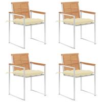 Tuinstoelen 4 st met kussens massief teakhout - thumbnail