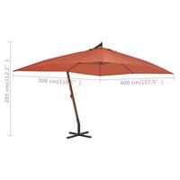 VidaXL Zweefparasol met houten paal 400x300 cm terracottakleurig - thumbnail