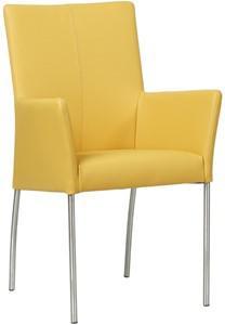 Gele leren moderne eetkamerstoel Comfort - poot rond rvs - Toledo Leer Giallo (geel leer)