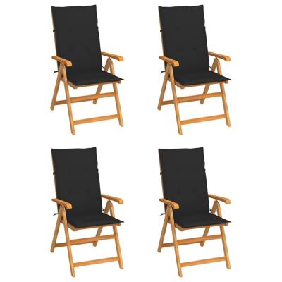 Tuinstoelen 4 st met zwarte kussens massief teakhout