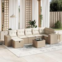 8-delige Loungeset met kussens poly rattan beige - thumbnail
