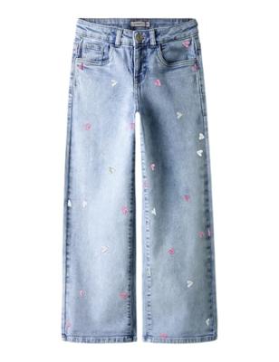 Wijde jeans met borduursel voor meisjes NAME IT gebleekt denim
