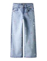 Wijde jeans met borduursel voor meisjes NAME IT gebleekt denim - thumbnail
