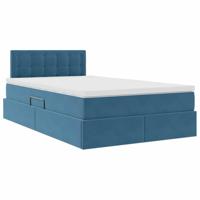 Opslag bed met matras met hoofdeinde Blauw 120 x 190 cm Fluweel - thumbnail