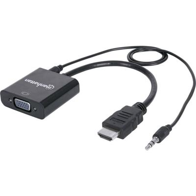 Manhattan 151559 HDMI / Jackplug / VGA Adapter [1x HDMI-stekker - 1x VGA-bus, Jackplug female 3,5 mm] Zwart 0.26 m