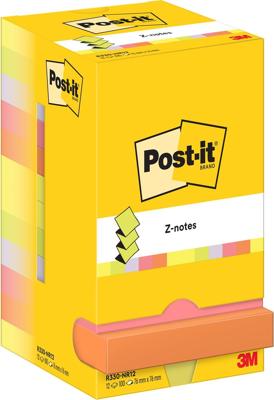 Post-it Z-notes, 100 vel, ft 76 x 76 mm, pak van 12 blokken, assorti neonkleuren Post-it Z-notes, 100 vel, ft 76 x 76 mm, pak van 12 blokken, assorti neonkleuren
