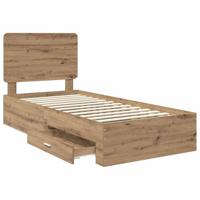 Bedframe met hoofdeinde Artisan Eiken 100 x 200 cm Bewerkt hout - thumbnail