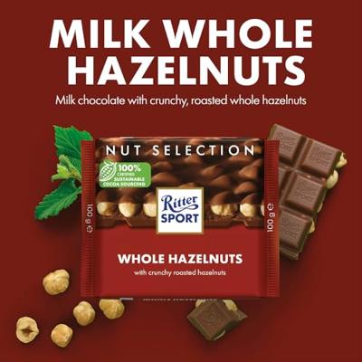 Ritter sport melk hele hazelnoot tablet 100gr | 10 stuks