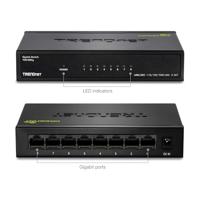 TRENDnet TEG-S82G 8-Port Gigabit GREENnet Switch, Ethernet Splitter, 10/100/1000 Mbps, ventilatorloos, 16 Gbps schakelcapaciteit, metalen behuizing, plug & play,zwart - thumbnail