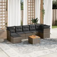 8-delige Loungeset met kussens poly rattan grijs - thumbnail