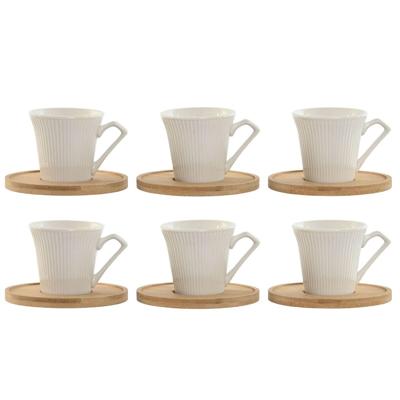 Set van 6 kopjes met schotel Home ESPRIT Wit Bamboe Porselein 90 ml