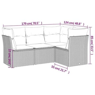 4-delige Loungeset met kussens poly rattan lichtgrijs 4-delige Loungeset met kussens poly rattan lichtgrijs