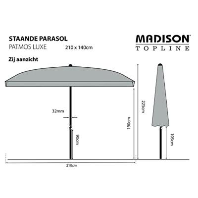 Grote Parasol Patmos 210x140 cm Grijs van Madison - thumbnail
