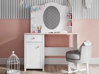 Kaptafel LUCIA 1 deur 1 lade wit/roze met spiegel - thumbnail