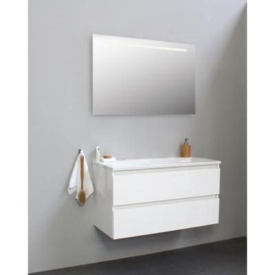 On-Line Badkamermeubelset - 100 cm - Voorgemonteerd - Acryl Wastafel - zonder Kraangat - Spiegel met LED-Verlichting - Hoogglans Wit