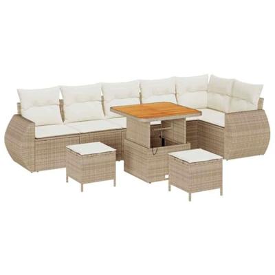 Tuinbankenset 9 pcs Beige poly rattan