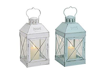 Witte lantaarn van metaal/glas, B14 x D14 x H27 cm