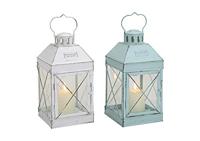 Witte lantaarn van metaal/glas, B14 x D14 x H27 cm - thumbnail