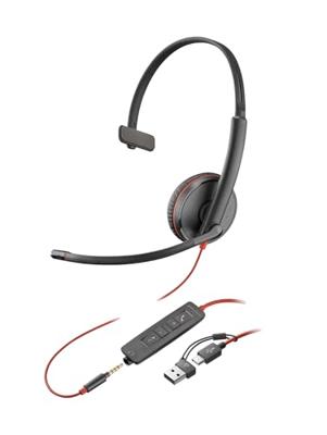 HP Poly Blackwire C3215 Over Ear headset Kabel Mono Zwart Headset, Volumeregeling, Microfoon uitschakelbaar (mute) Computer