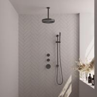 BRAUER Stripe Thermostatische Inbouw Regendouche - SET 09 - 25cm douchekop - plafondarm - staaf handdouche - doucheslang - geïntegreerde glijstang - gunmetal geborsteld PVD 5-GM-381 - thumbnail