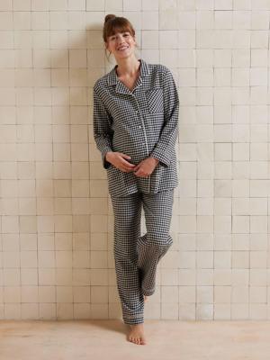 2-delige pyjamaset voor zwangere vrouwen van geruit katoen zwart, geruit