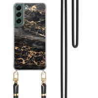 Samsung Galaxy S22 Plus hoesje met zwart koord - Marmer grijs brons - thumbnail