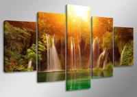 Schilderij - Waterval, Groen/Oranje, 160X80cm, 5luik - thumbnail